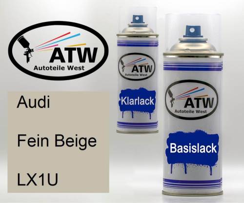 Audi, Fein Beige, LX1U: 400ml Sprühdose + 400ml Klarlack - Set, von ATW Autoteile West.